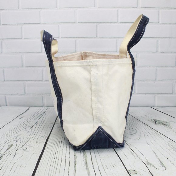 LL Bean Cream Navy Women's Cotton Canvas Hand Bag - Picture 2 of 8